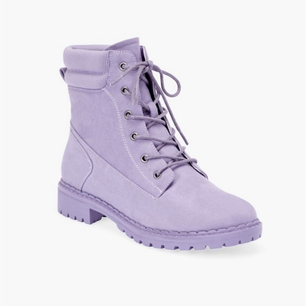 NWT Alfie Lace-Up Ankle Combat Boot Purple Heather